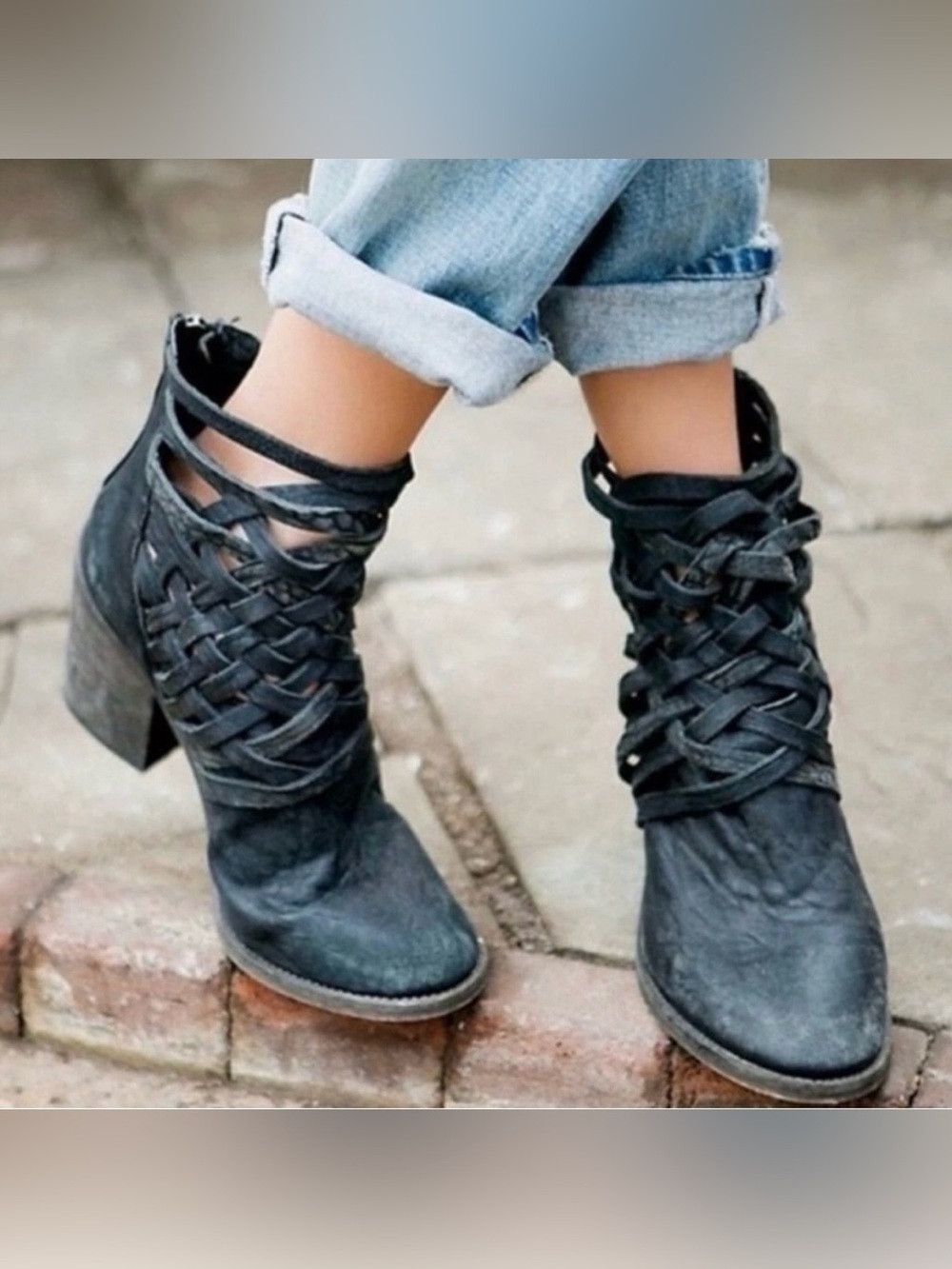 Free People Carrera Ankle Boot Woven Leather Distressed Festival Booties 38 7.5